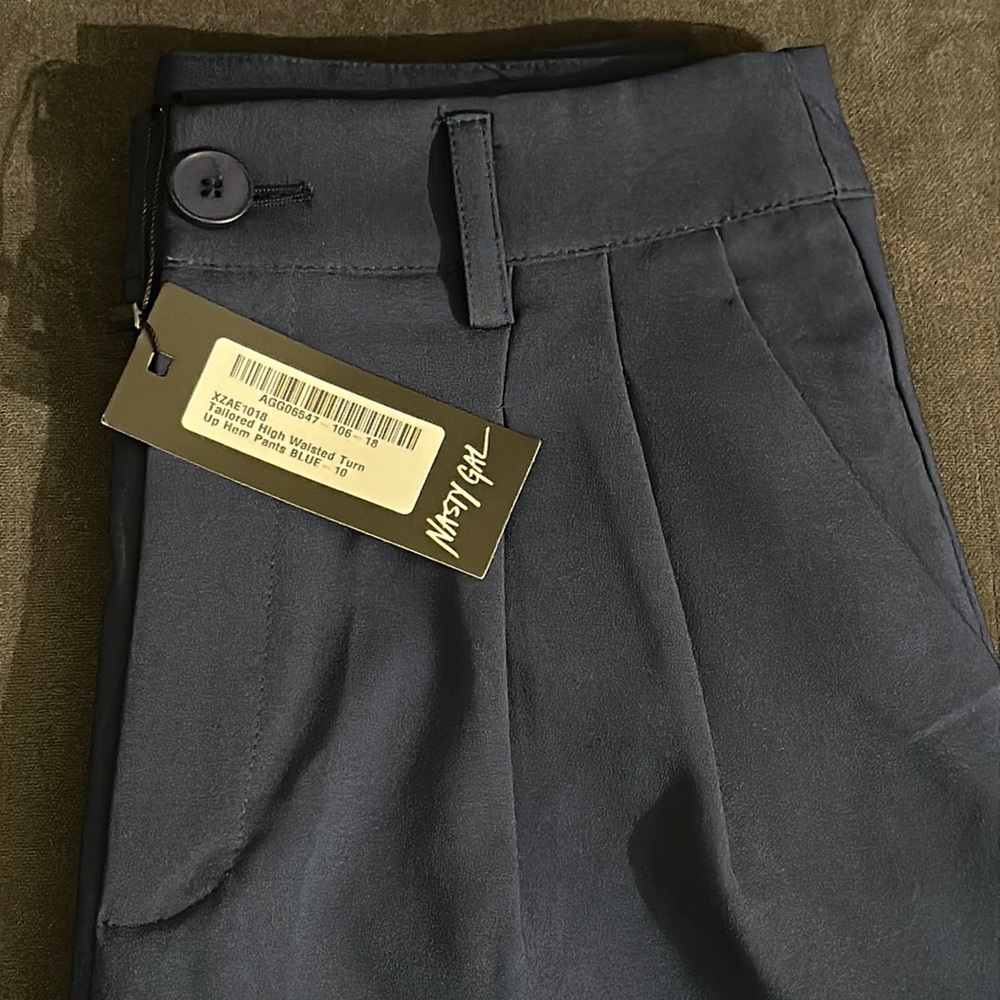 Nasty Gal Navy Color Tailored High Waisted Turn Up Hem Pants - Picture 6 of 9
